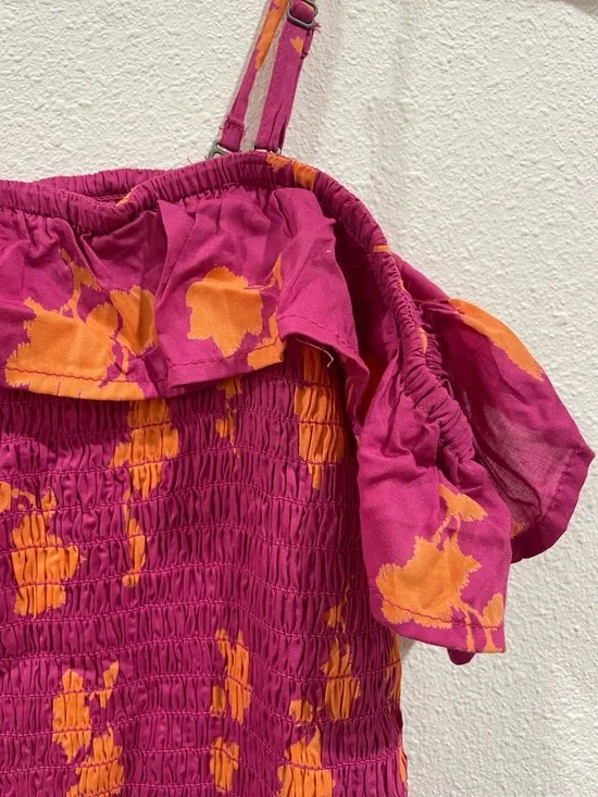 By Anthropologie Floral Pink Off-Shoulder Midi Dress Summer Wedding XXS - Picture 8 of 11